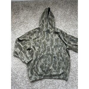 Carhartt Loose Fit Camo Hoodie Mossy Oak Bottomland Pullover Logo Sleeve Sz XL